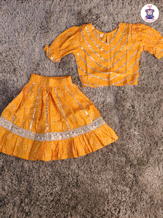 Dark Yellow - Printed Girls Lehenga Choli