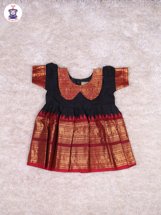 Black & Red - Girls Chettinad Cotton Pan Collor Frock