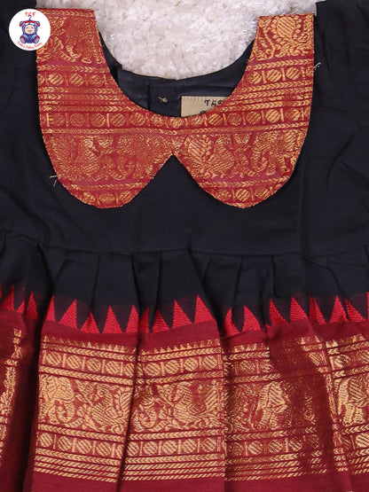 Black & Red - Girls Chettinad Cotton Pan Collor Frock