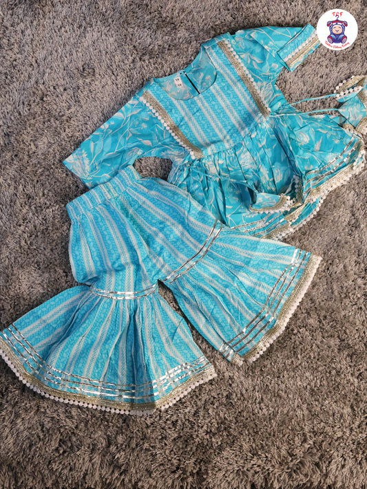 Sky Blue - Anarkali Kurti With Sharara