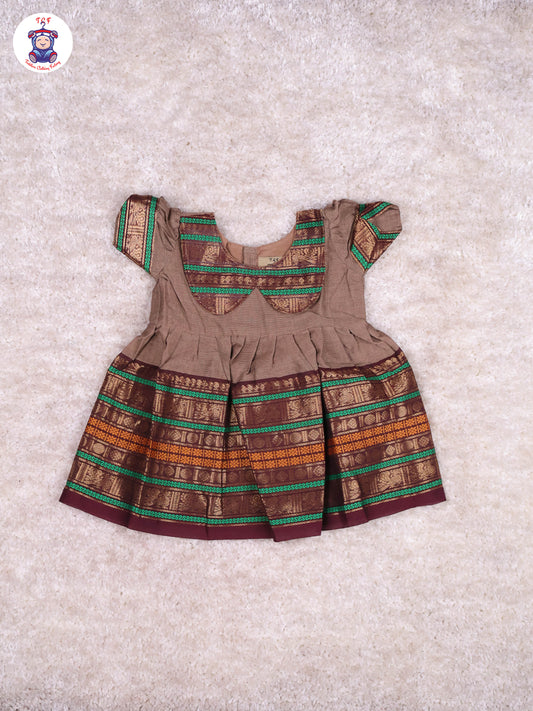 Grey & Black - Girls Chettinad Cotton Pan Collor Frocks