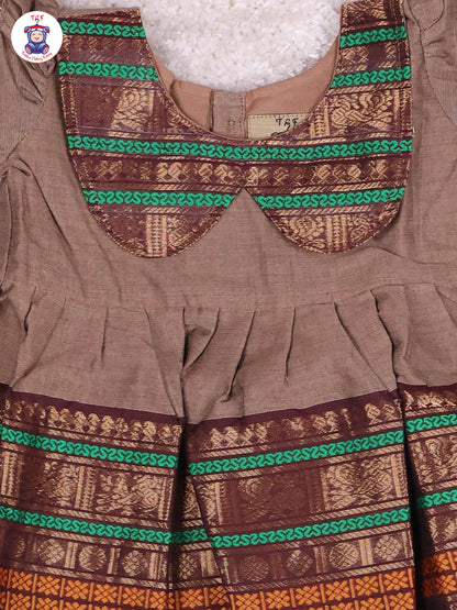Grey & Black - Girls Chettinad Cotton Pan Collor Frocks