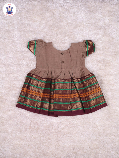 Grey & Black - Girls Chettinad Cotton Pan Collor Frocks