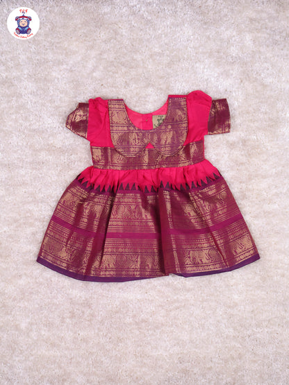 Majentha & Navy Blue - Girls Chettinad Cotton Pan Collor Frock