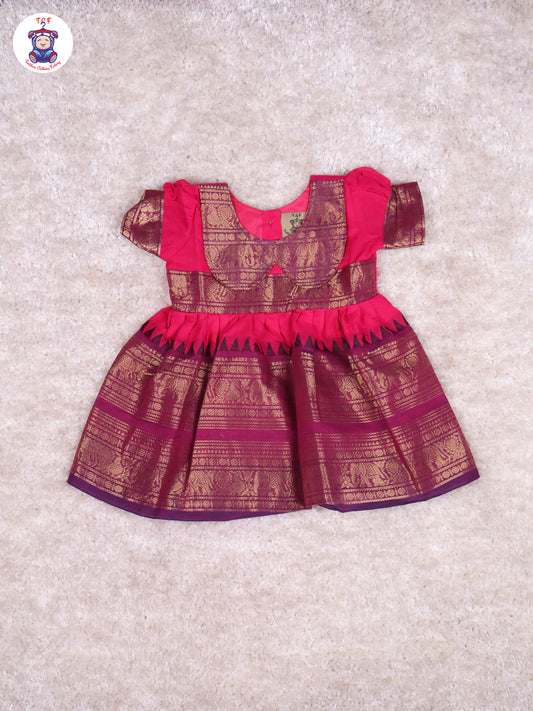 Majentha & Navy Blue - Girls Chettinad Cotton Pan Collor Frock