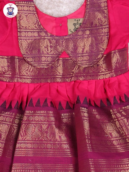 Majentha & Navy Blue - Girls Chettinad Cotton Pan Collor Frock