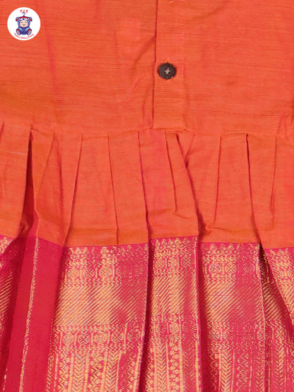 Orange & Pink - Girls Chettinad Cotton Pan Collor Frock