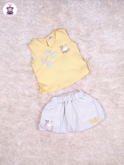 Yellow & Grey Girls Gallis Top & Skirt