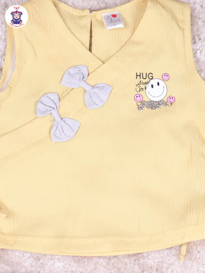 Yellow & Grey Girls Gallis Top & Skirt