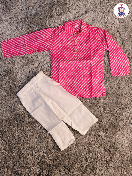 Pink - Boys Printed Kurta With Pant