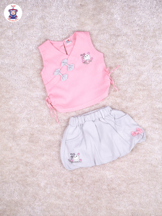 Light Pink & Grey Girls Gallis Top & Skirt