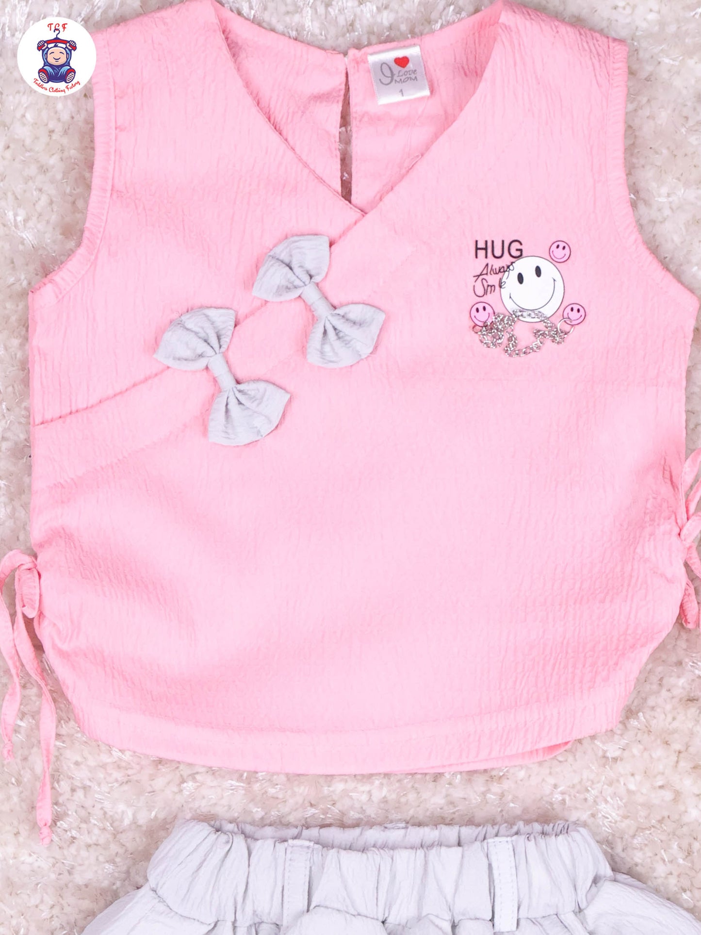 Light Pink & Grey Girls Gallis Top & Skirt