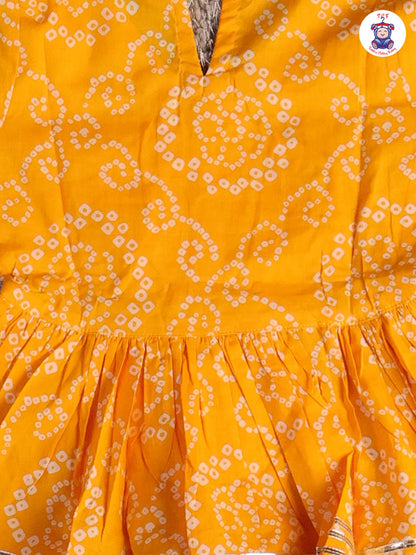 Dark Yellow - Printed Girls Angrakha Kurti