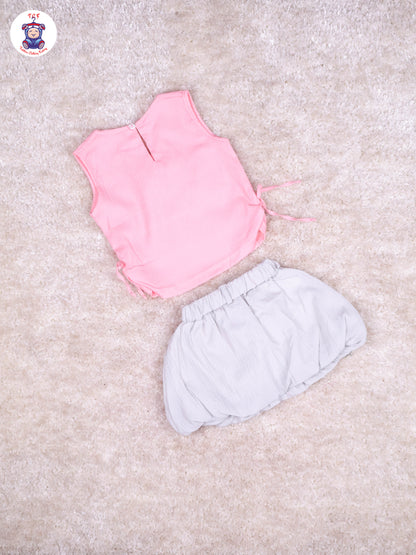 Light Pink & Grey Girls Gallis Top & Skirt