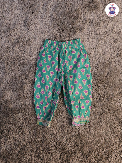 Green & Lavender - Floral Printed Afgani Kurti With Pant And Dupatta