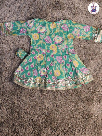 Green & Lavender - Floral Printed Afgani Kurti With Pant And Dupatta