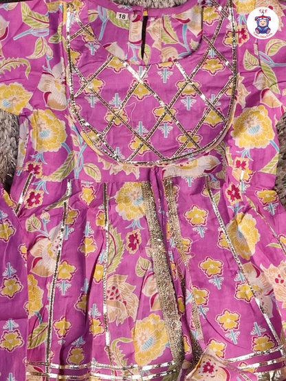 Lavender & Yellow - Floral Printed Afgani Kurti With Pant And Dupatta