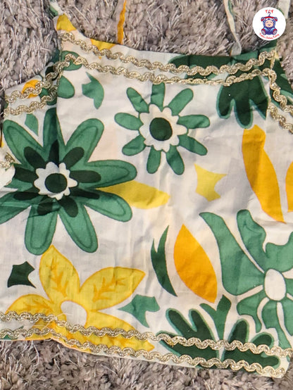 Green & White -Floral Printed Girls Lehenga Choli
