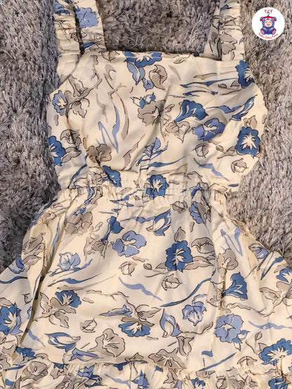 Cream & Blue - Floral Printed Frocks