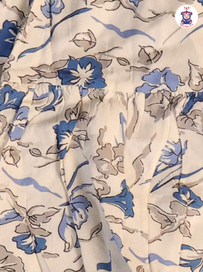 Cream & Blue - Floral Printed Frocks