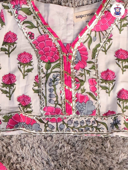 Pink & White - Floral Printed Girls Lehenga Choli