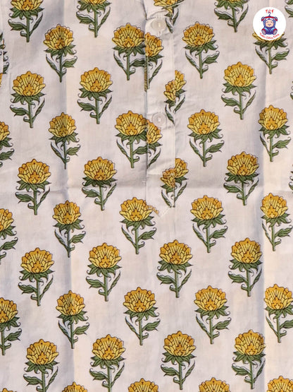 Yellow & White - Floral Printed Boys Readymade Kurta Sets