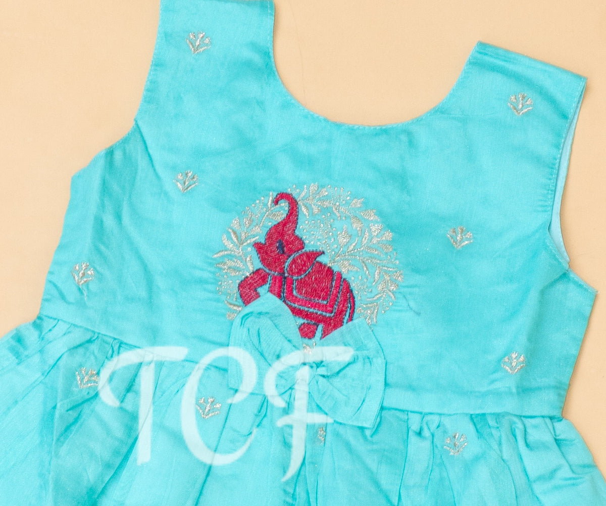 Sky Blue - Girls Embrodiery Chanderi cotton Frocks