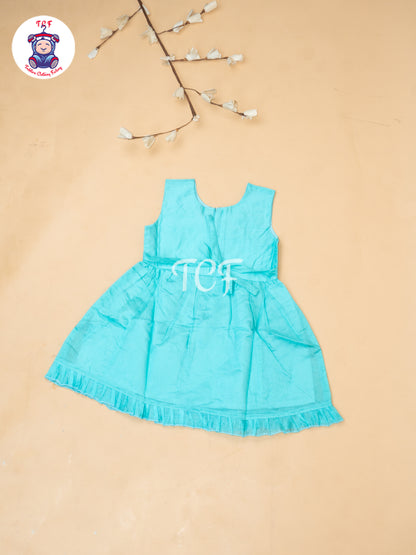 Sky Blue - Girls Embrodiery Chanderi cotton Frocks