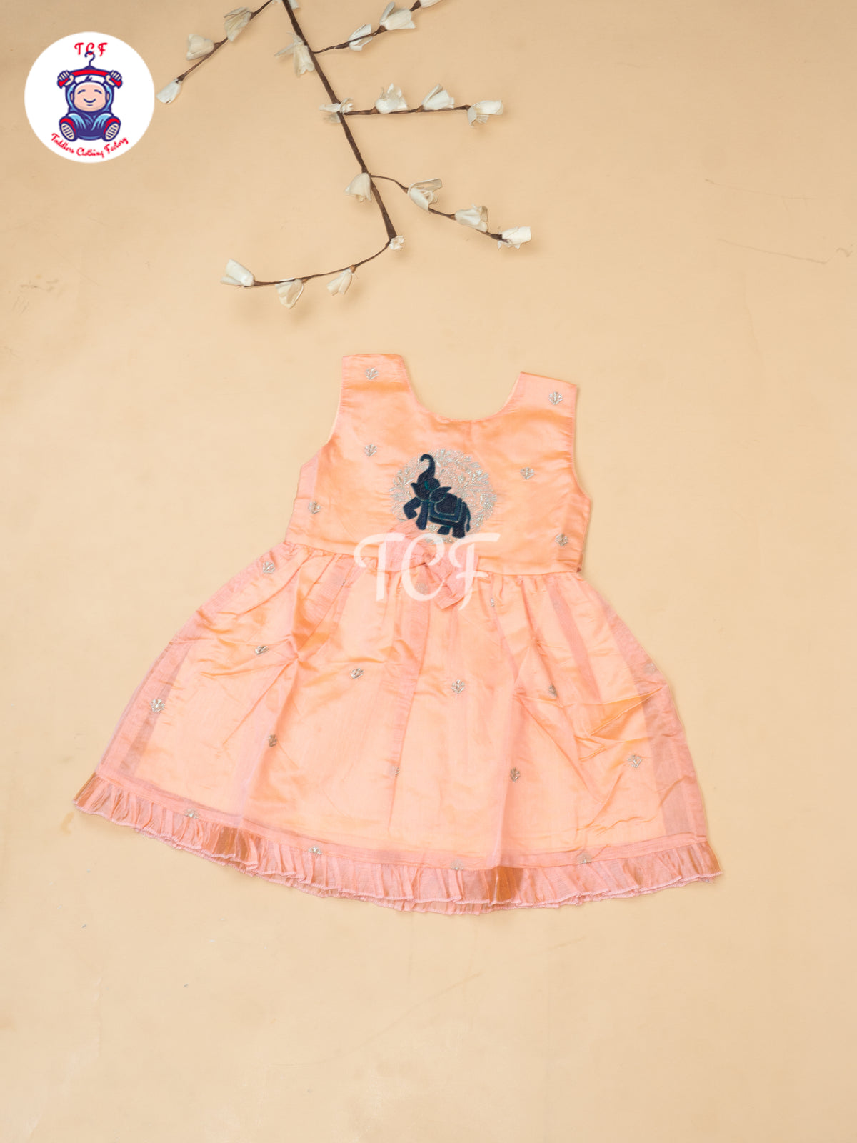 Peach - Girls Embrodiery Chanderi cotton Frocks