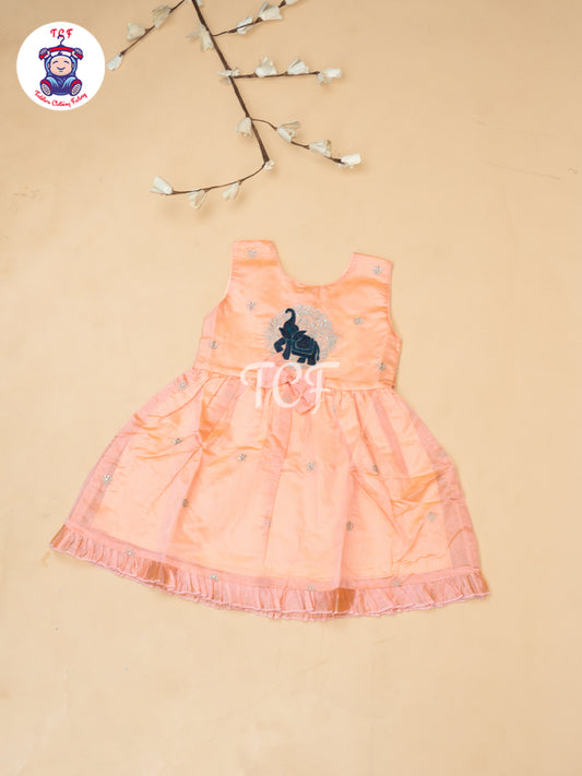 Peach - Girls Embrodiery Chanderi cotton Frocks