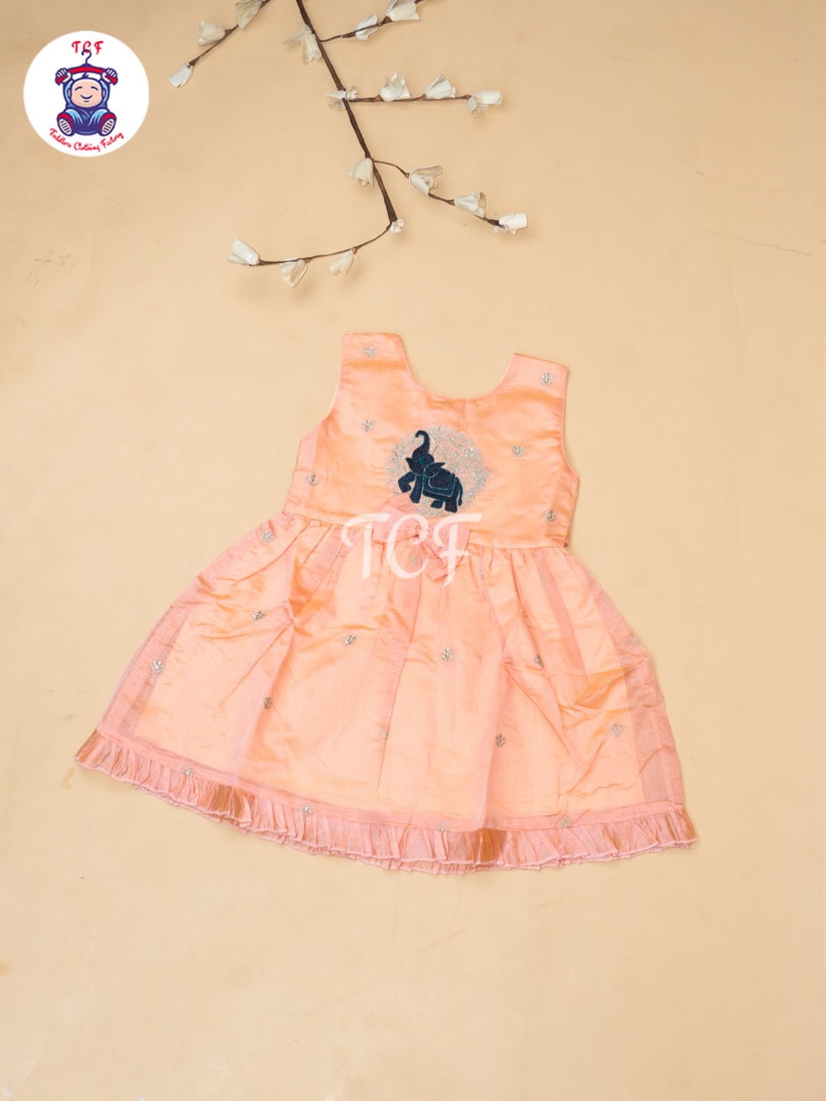 Peach - Girls Embrodiery Chanderi cotton Frocks