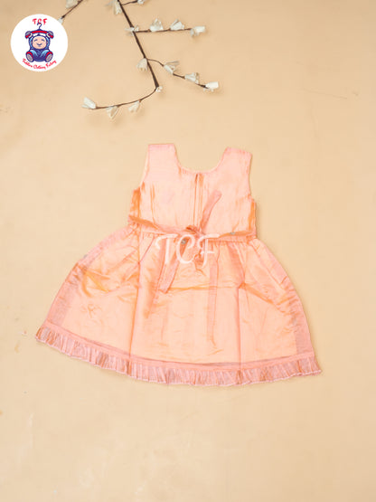Peach - Girls Embrodiery Chanderi cotton Frocks