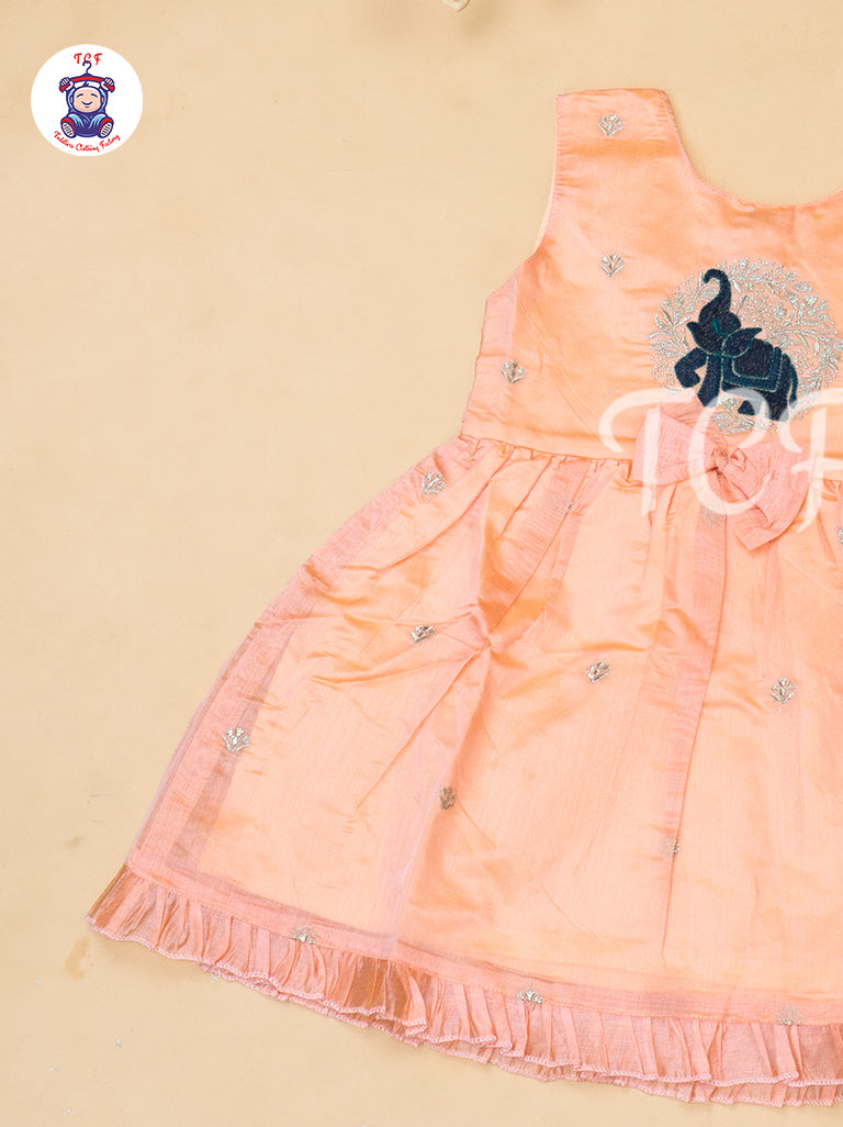 Peach - Girls Embrodiery Chanderi cotton Frocks