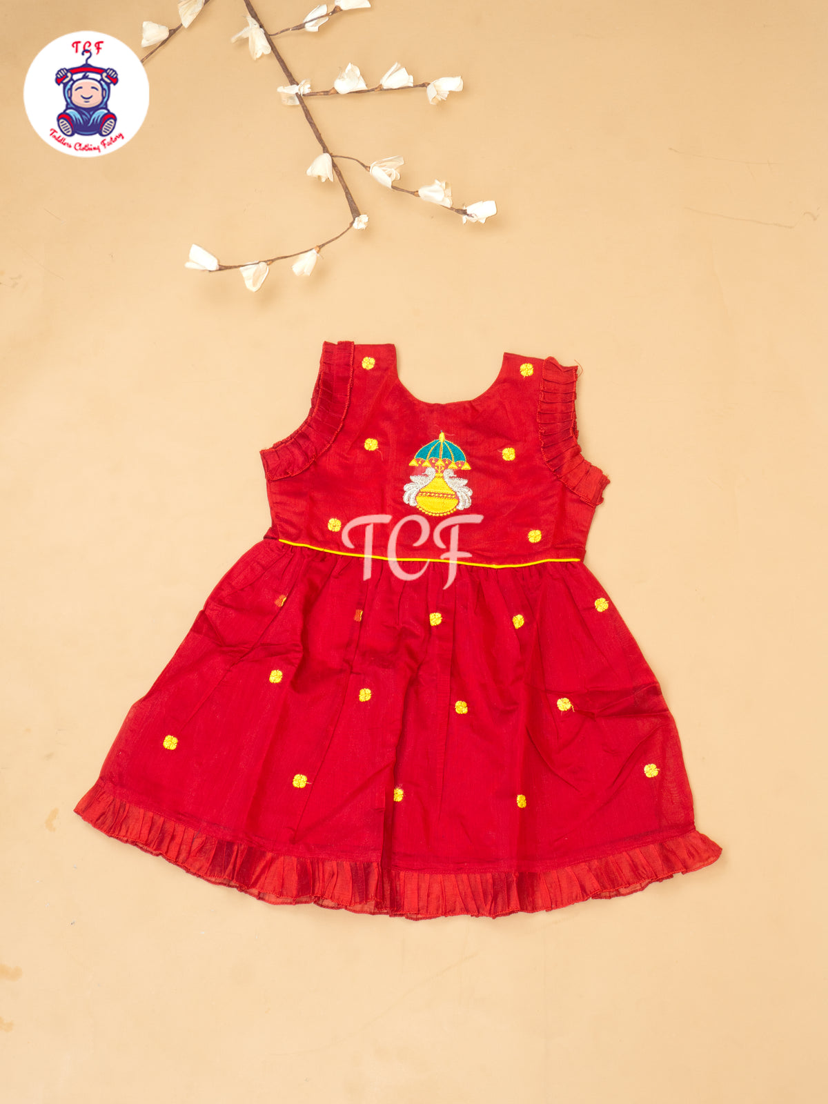 Red - Girls Embrodiery Chanderi cotton Frocks