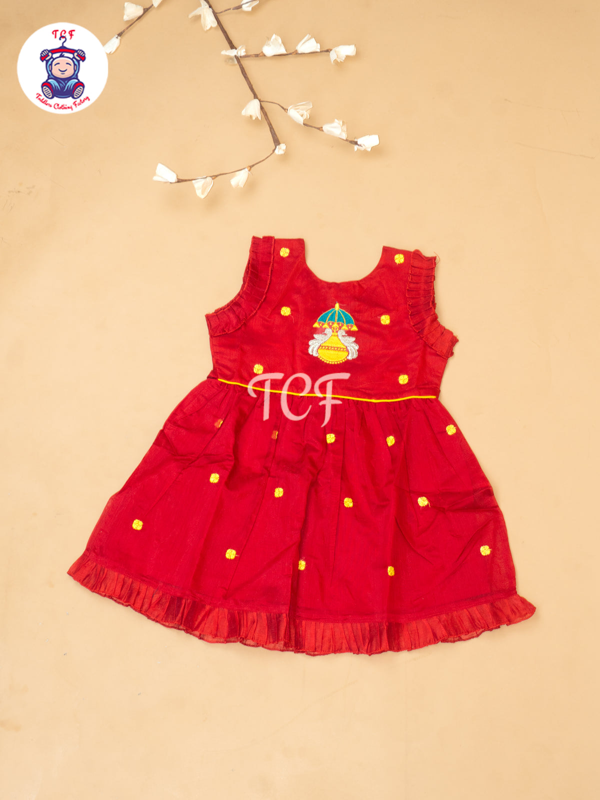 Red - Girls Embrodiery Chanderi cotton Frocks