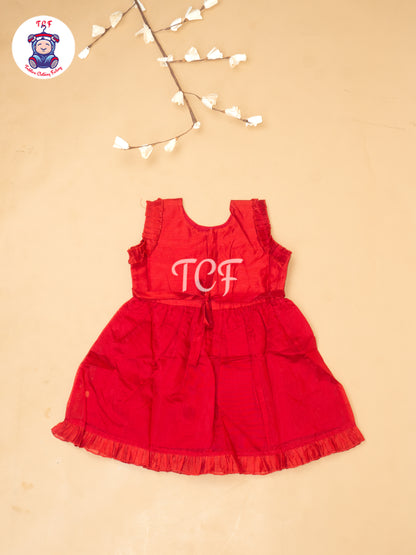 Red - Girls Embrodiery Chanderi cotton Frocks
