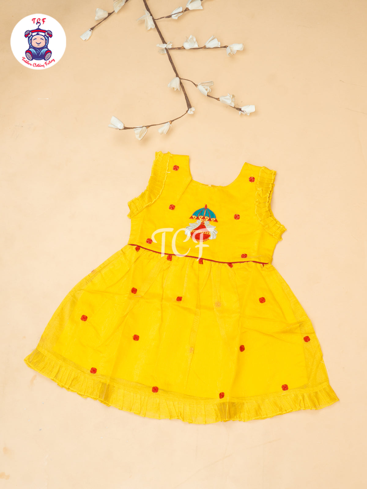 Yellow - Girls Embrodiery Chanderi cotton Frocks