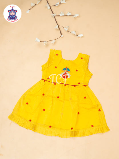 Yellow - Girls Embrodiery Chanderi cotton Frocks
