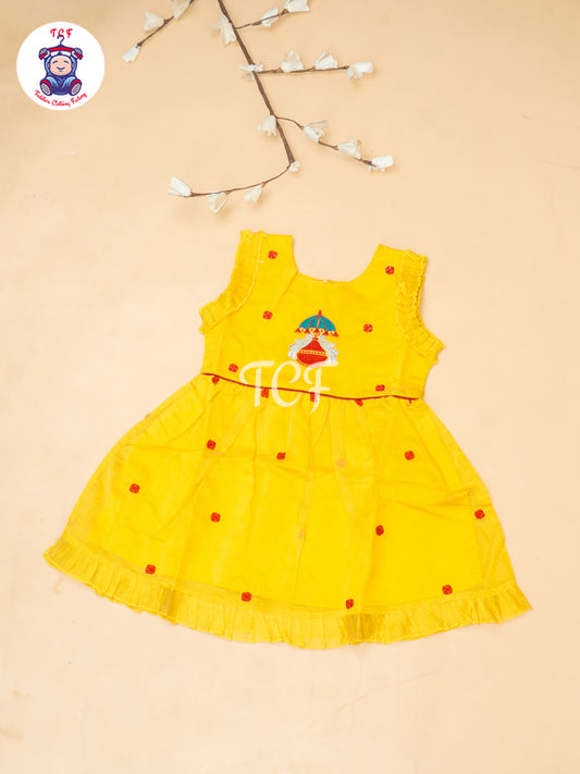 Yellow - Girls Embrodiery Chanderi cotton Frocks