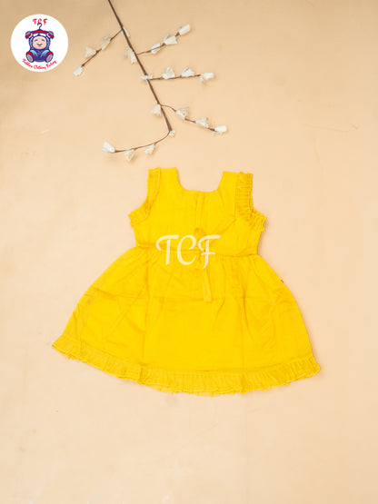 Yellow - Girls Embrodiery Chanderi cotton Frocks