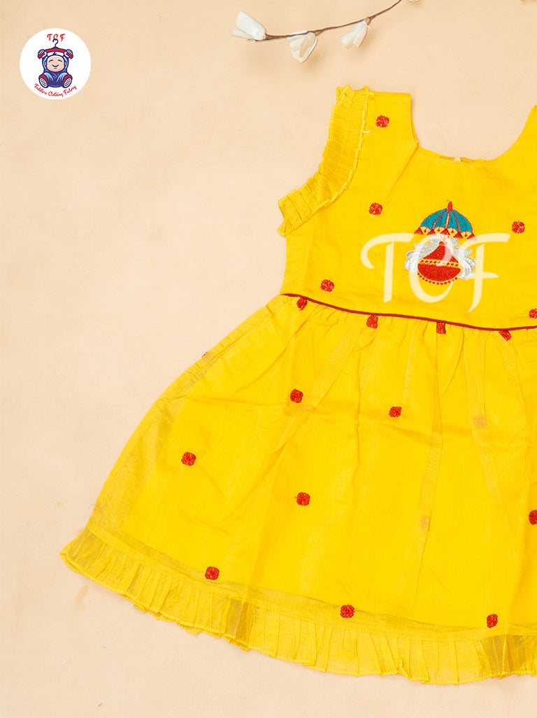 Yellow - Girls Embrodiery Chanderi cotton Frocks