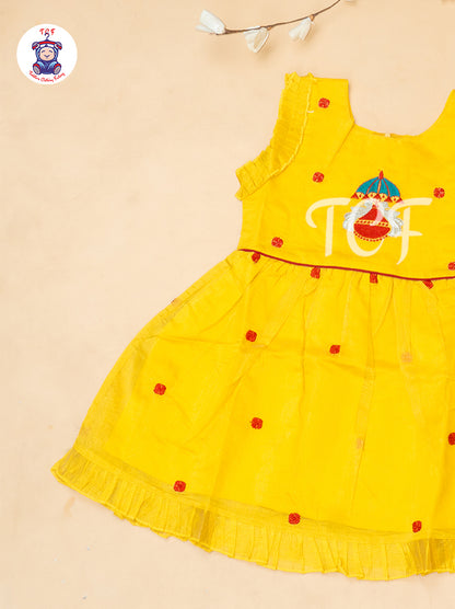 Yellow - Girls Embrodiery Chanderi cotton Frocks
