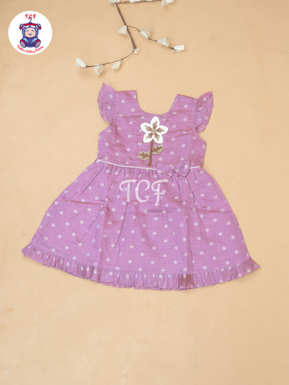 Onion Pink - Girls Embrodiery Chanderi cotton Frocks