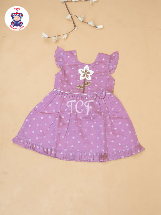 Onion Pink - Girls Embrodiery Chanderi cotton Frocks