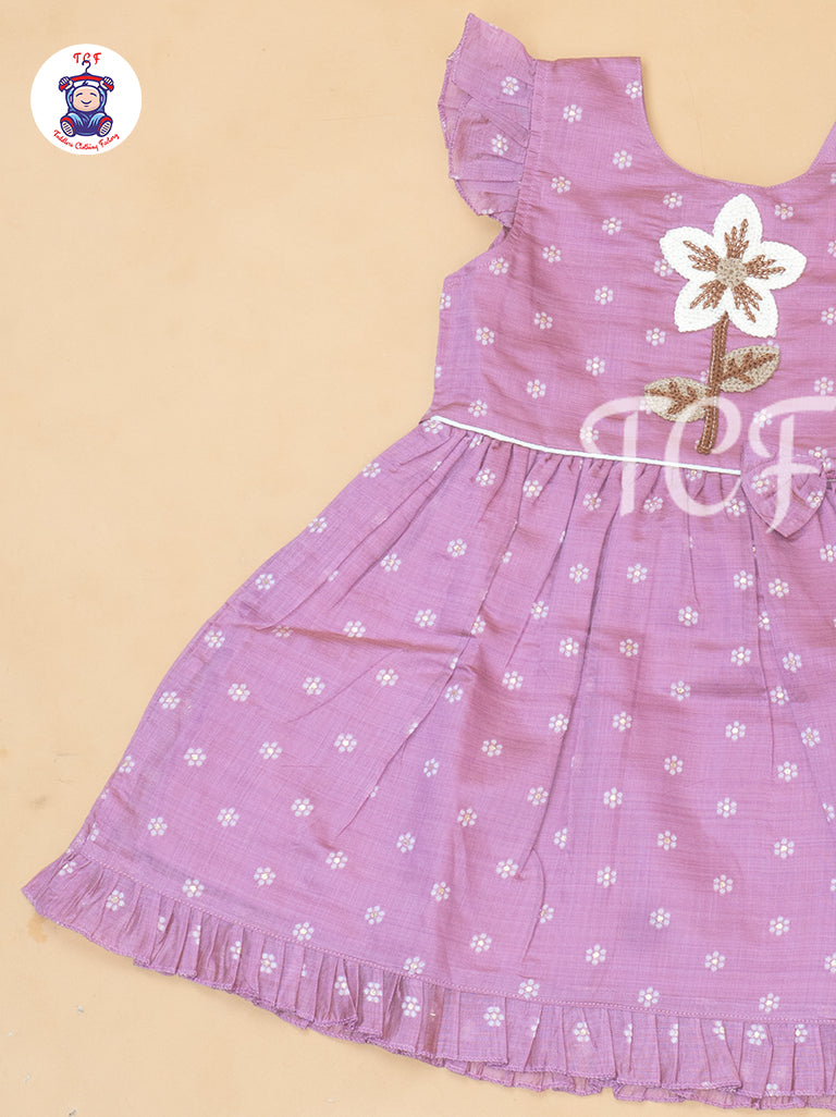 Onion Pink - Girls Embrodiery Chanderi cotton Frocks