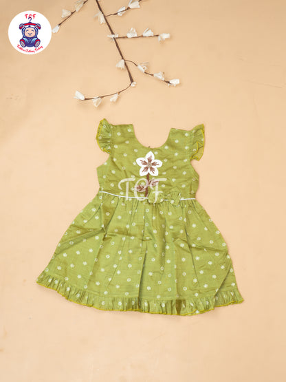 Green - Girls Embrodiery Chanderi cotton Frocks
