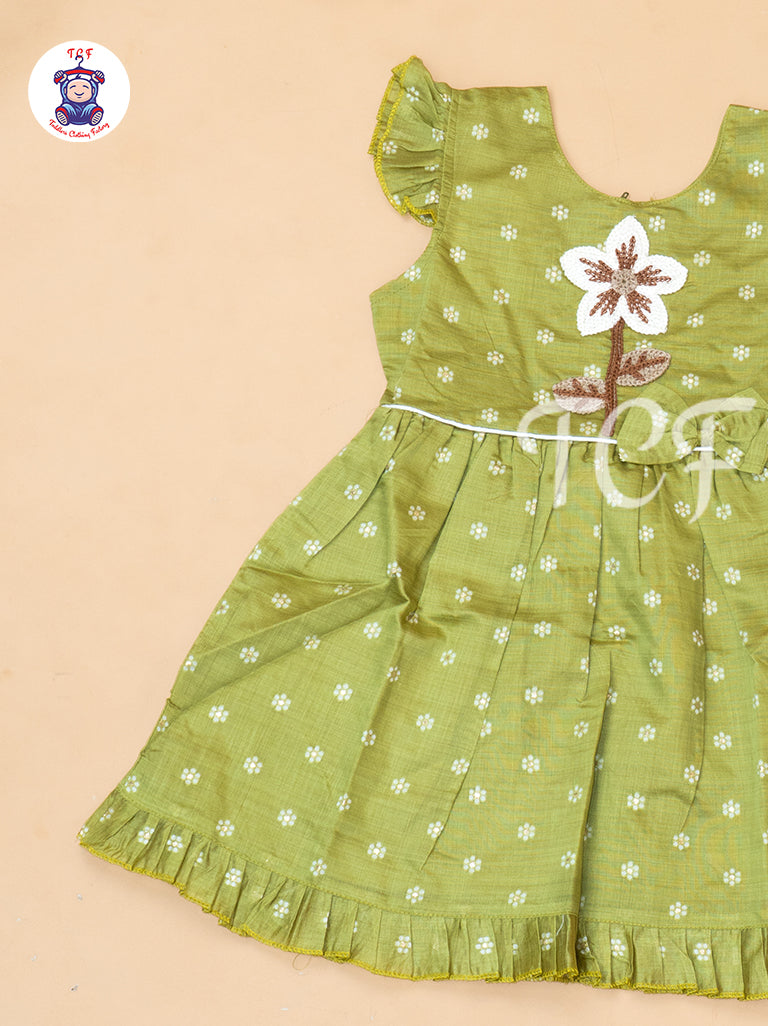 Green - Girls Embrodiery Chanderi cotton Frocks