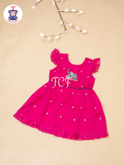 Rani Pink - Girls Embrodiery Chanderi cotton Frocks
