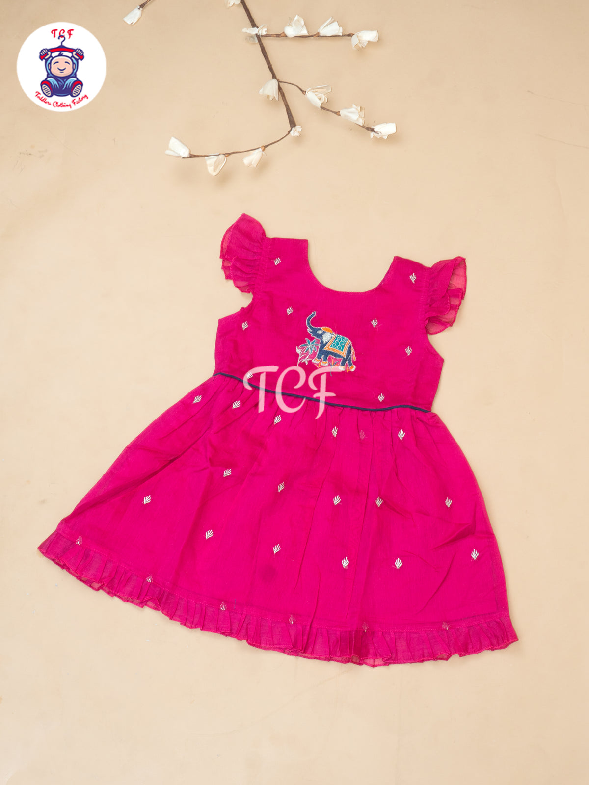 Rani Pink - Girls Embrodiery Chanderi cotton Frocks