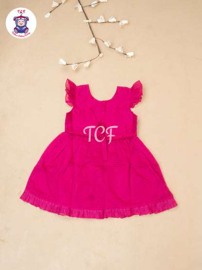Rani Pink - Girls Embrodiery Chanderi cotton Frocks